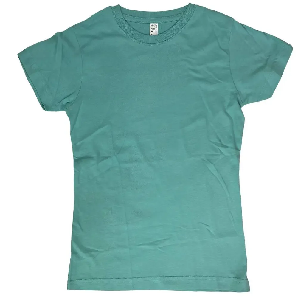 LAT Girls Fine Jersey T-Shirt Top Short Sleeve Crew Large Pink Green Bundle of 2